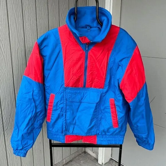 1980s White Peaks Colorblock Retro Ski Snow Coat Jacket, Front Pouch