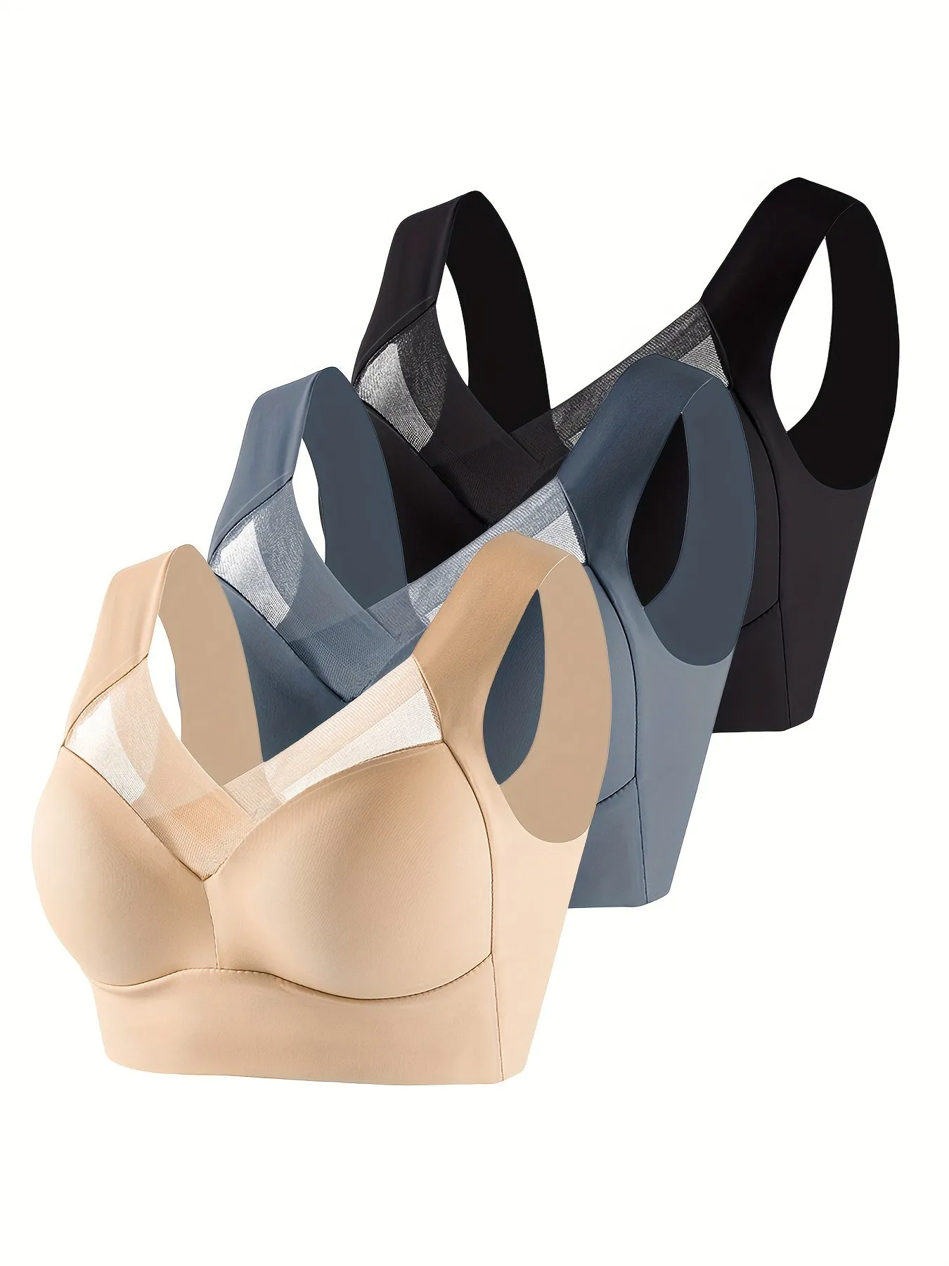 3pcs Wirefree Sports Bra, Push-up High Elasticity High Support Runing Yoga Bra, Women's Activewear