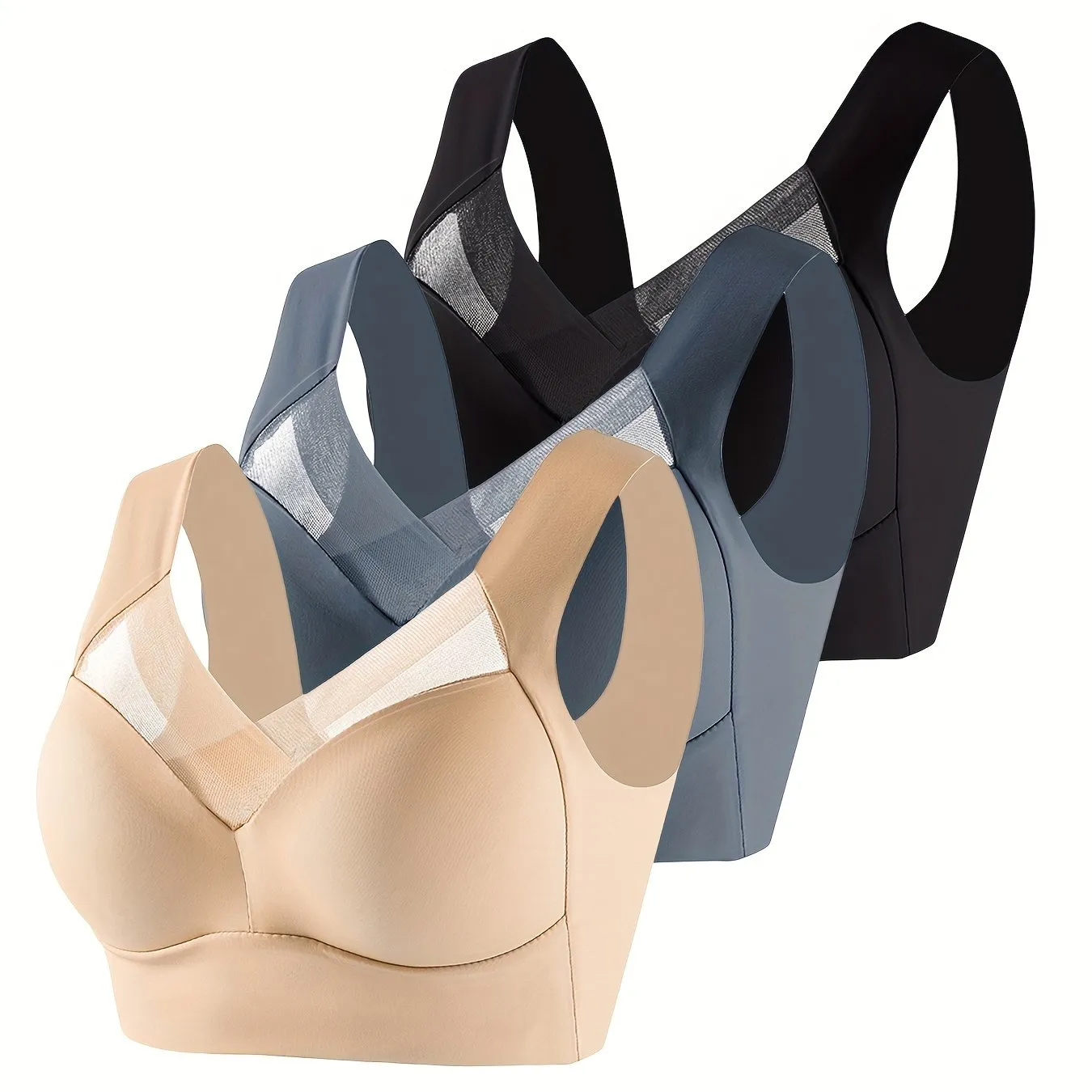 3pcs Wirefree Sports Bra, Push-up High Elasticity High Support Runing Yoga Bra, Women's Activewear