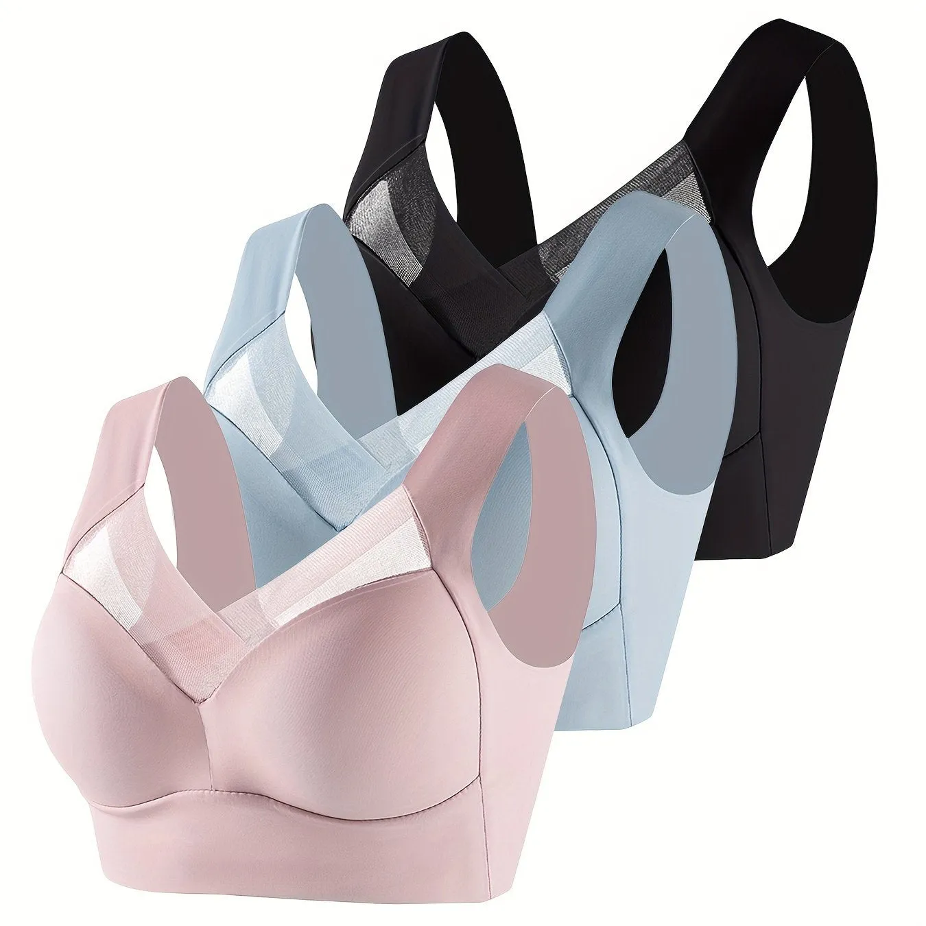 3pcs Wirefree Sports Bra, Push-up High Elasticity High Support Runing Yoga Bra, Women's Activewear