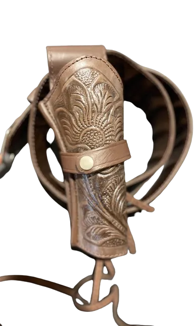 44/45 Caliber Vintage Brown Western/Cowboy Hollywood Style Hand Tooled Gun Holster and Belt