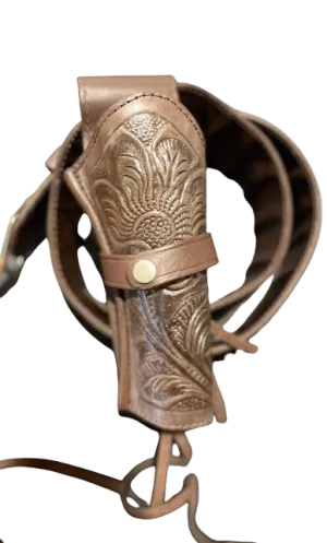 44/45 Caliber Vintage Brown Western/Cowboy Hollywood Style Hand Tooled Gun Holster and Belt