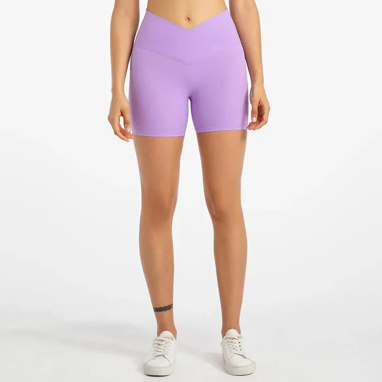 5'' Naked Feel Biker Shorts for Women - Cross Waist Gym Workout Athletic Shorts