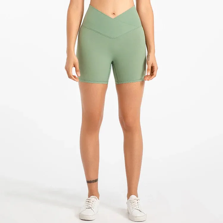 5'' Naked Feel Biker Shorts for Women - Cross Waist Gym Workout Athletic Shorts