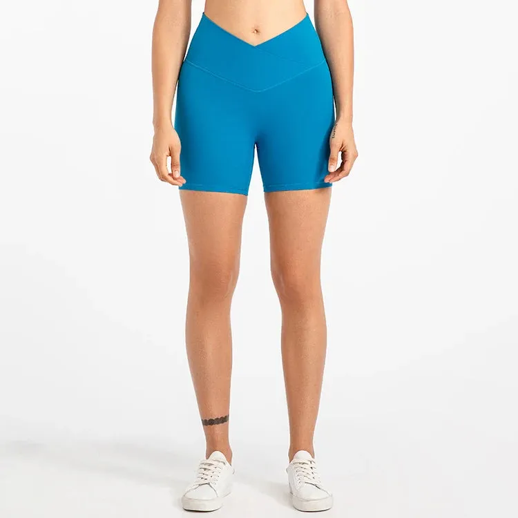 5'' Naked Feel Biker Shorts for Women - Cross Waist Gym Workout Athletic Shorts
