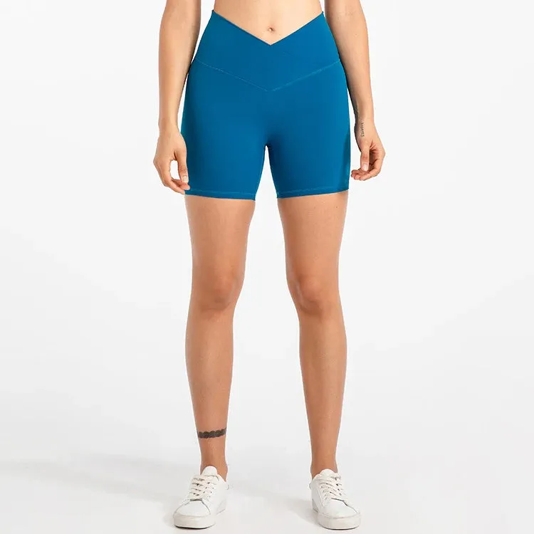 5'' Naked Feel Biker Shorts for Women - Cross Waist Gym Workout Athletic Shorts