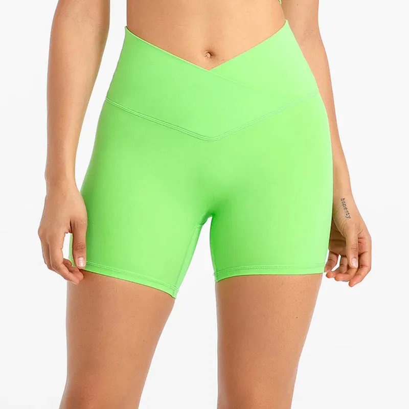 5'' Naked Feel Biker Shorts for Women - Cross Waist Gym Workout Athletic Shorts