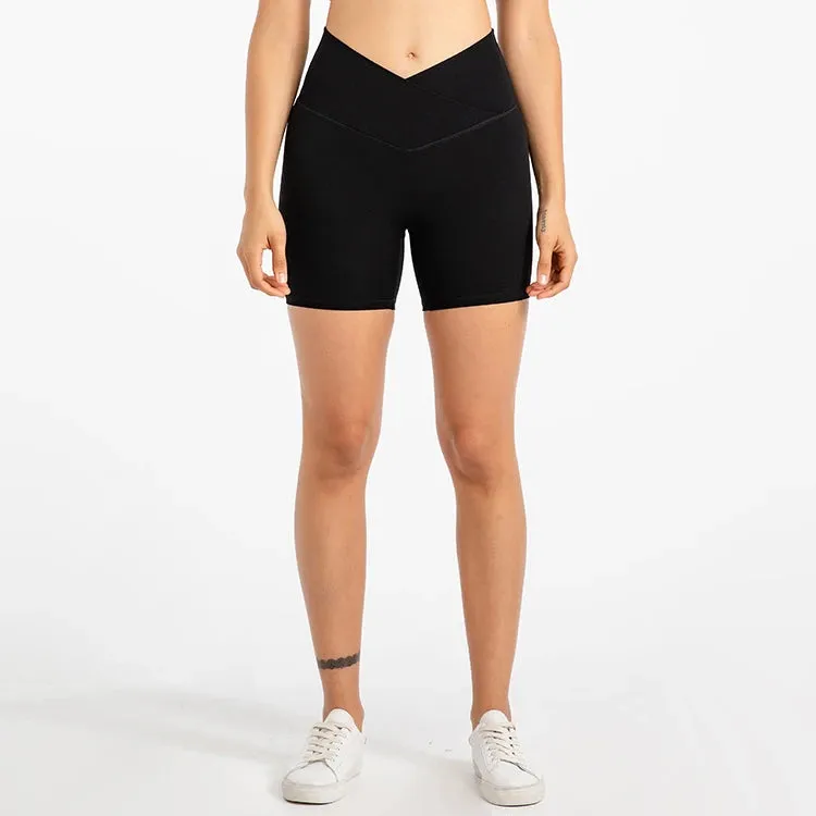 5'' Naked Feel Biker Shorts for Women - Cross Waist Gym Workout Athletic Shorts