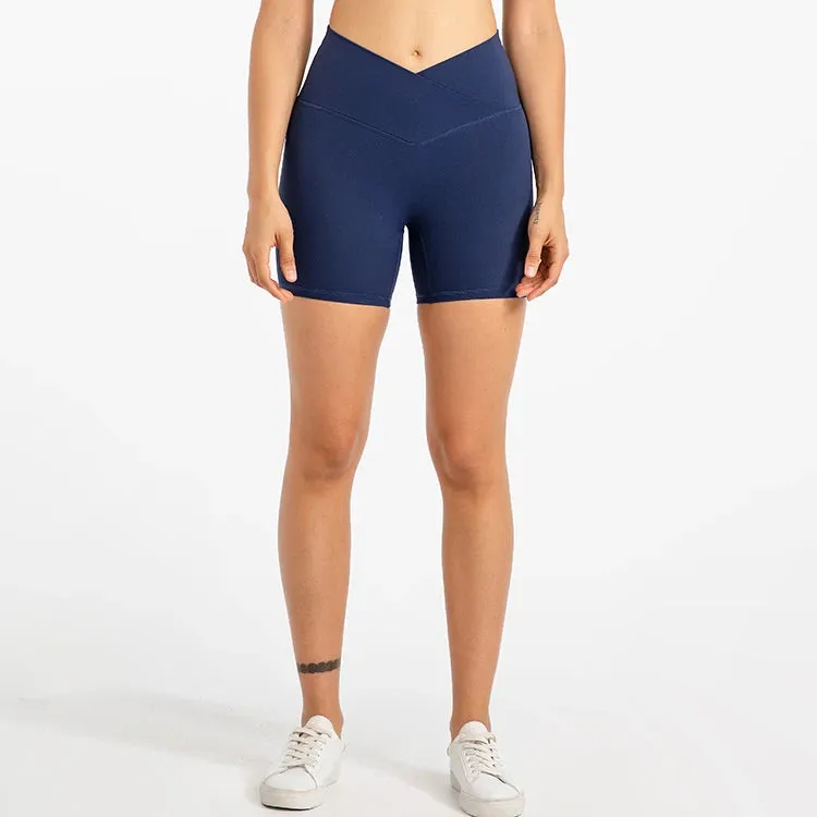 5'' Naked Feel Biker Shorts for Women - Cross Waist Gym Workout Athletic Shorts