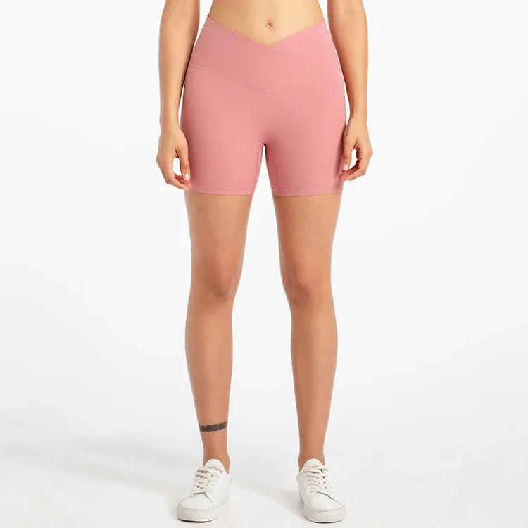 5'' Naked Feel Biker Shorts for Women - Cross Waist Gym Workout Athletic Shorts