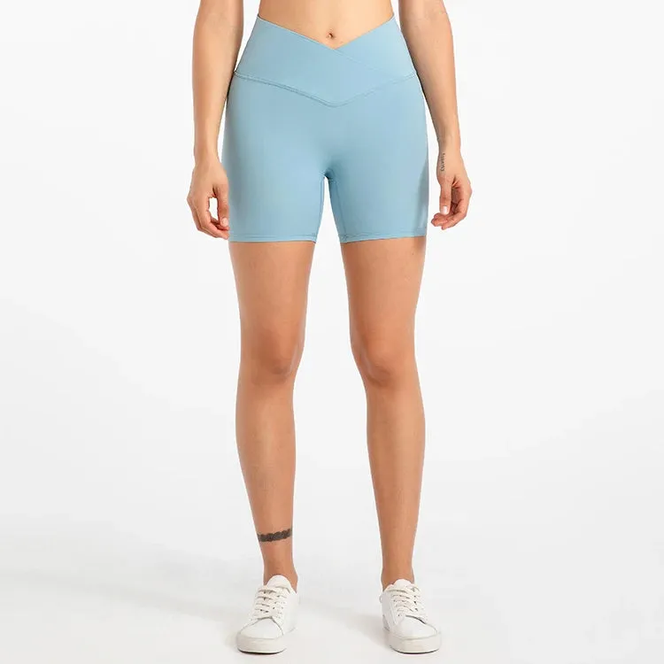5'' Naked Feel Biker Shorts for Women - Cross Waist Gym Workout Athletic Shorts
