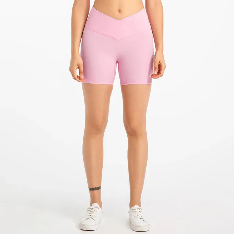 5'' Naked Feel Biker Shorts for Women - Cross Waist Gym Workout Athletic Shorts