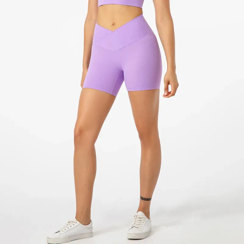 5'' Naked Feel Biker Shorts for Women - Cross Waist Gym Workout Athletic Shorts