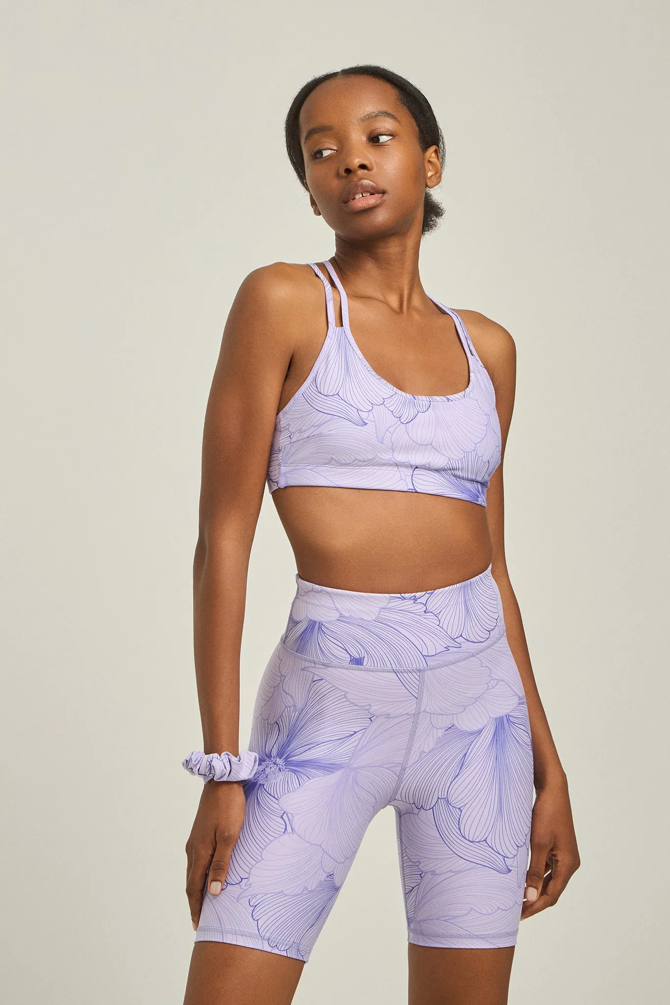 Aθλητικό biker κολάν lilac floral print | Λιλά