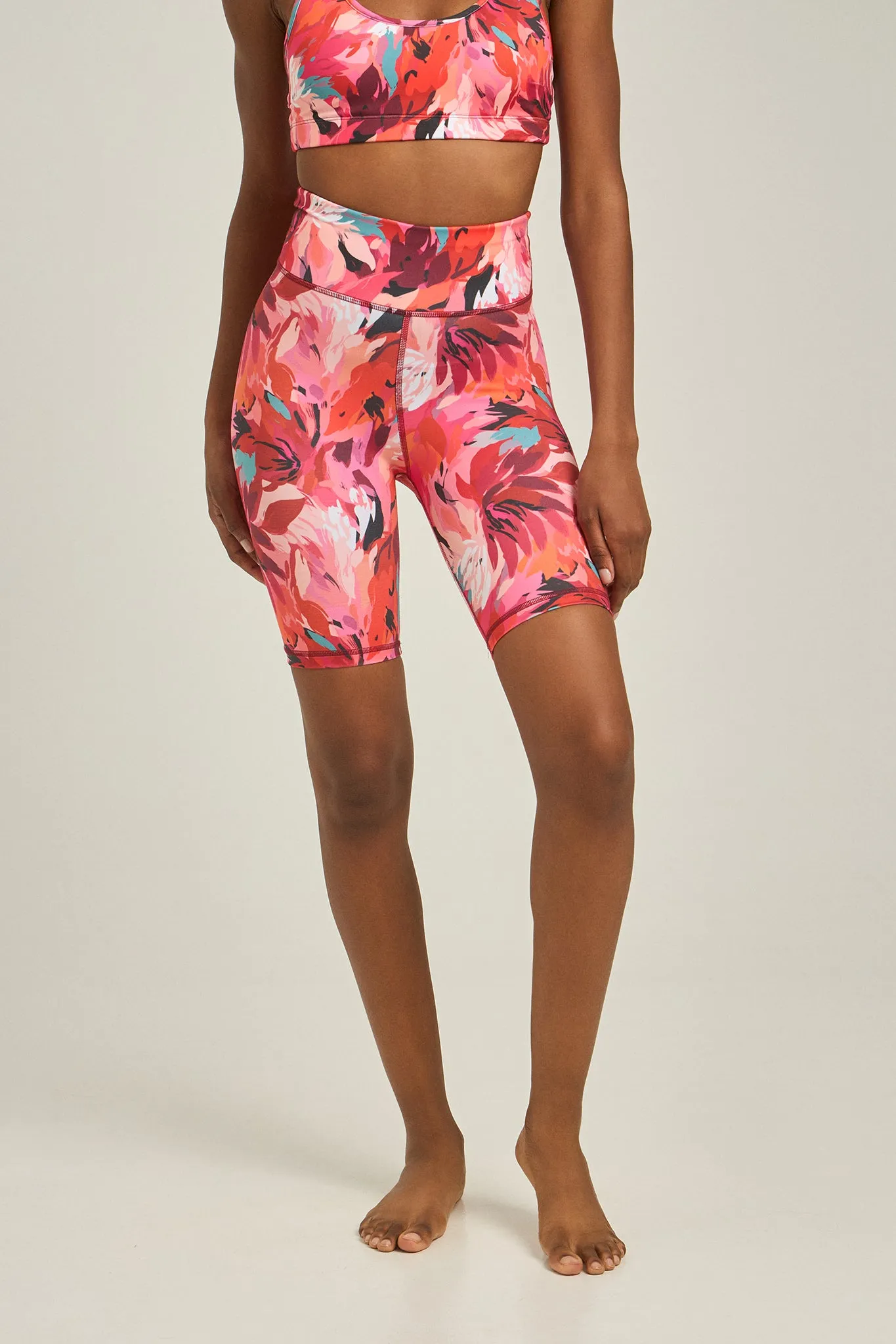 Aθλητικό biker κολάν red blossom print | Κόκκινο