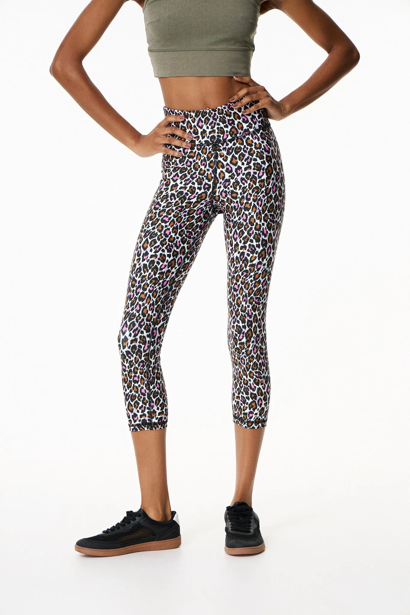 Aθλητικό crop κολάν με pink & brown leopard print | Λεοπάρ