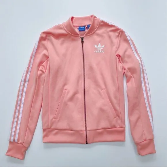 Adidas Originals Women’s Zip Up Track Jacket Light Peach Pink White 0