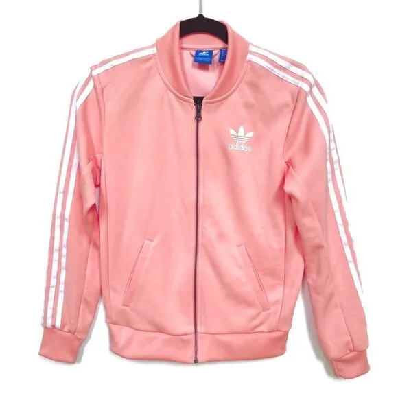 Adidas Originals Women’s Zip Up Track Jacket Light Peach Pink White 0