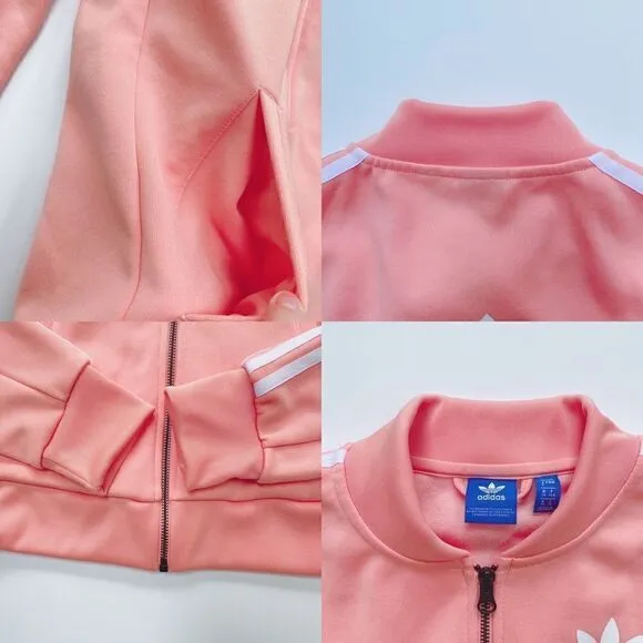 Adidas Originals Women’s Zip Up Track Jacket Light Peach Pink White 0