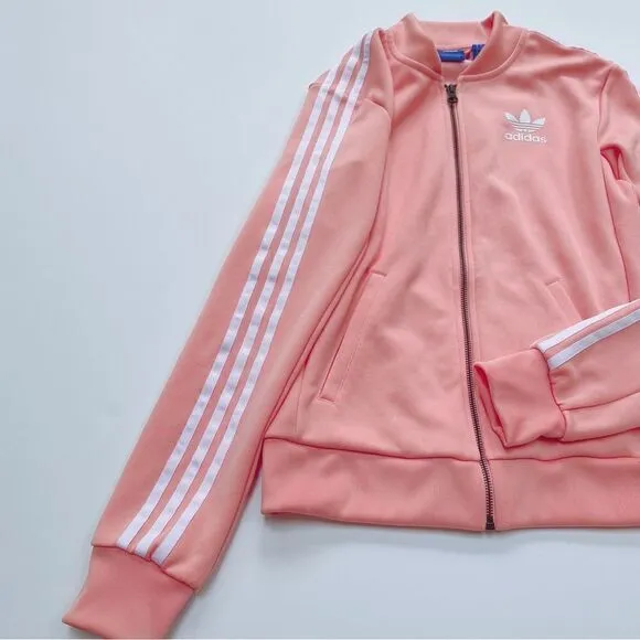 Adidas Originals Women’s Zip Up Track Jacket Light Peach Pink White 0