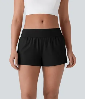 Airy Low-Rise 2-in-1 Yoga Shorts – Inside Drawstring, Back & Hidden Side Pocket