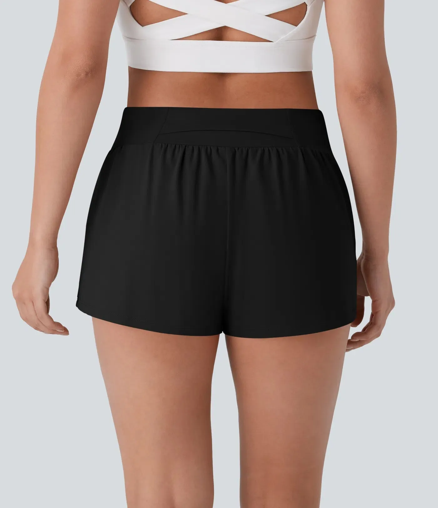Airy Low-Rise 2-in-1 Yoga Shorts – Inside Drawstring, Back & Hidden Side Pocket