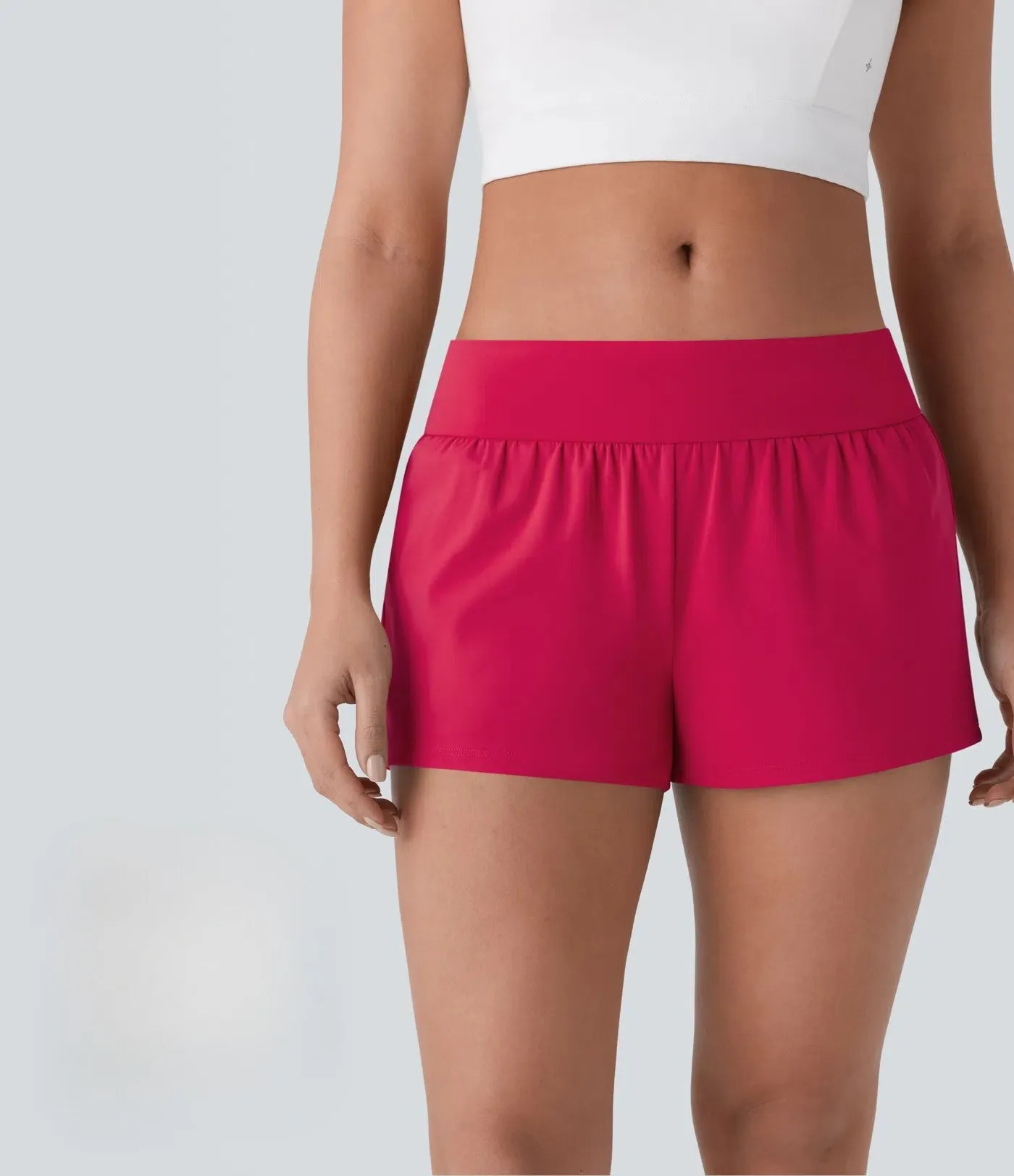 Airy Low-Rise 2-in-1 Yoga Shorts – Inside Drawstring, Back & Hidden Side Pocket