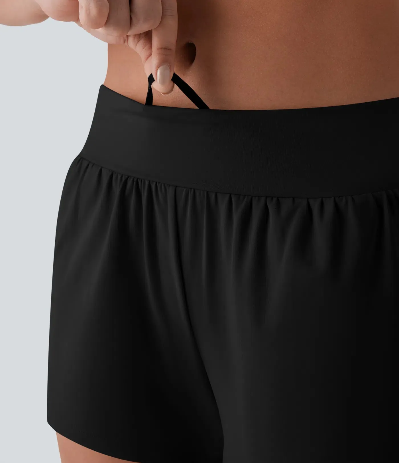 Airy Low-Rise 2-in-1 Yoga Shorts – Inside Drawstring, Back & Hidden Side Pocket