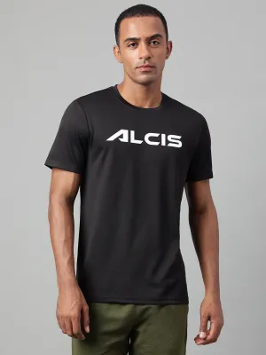 Alcis Men's Printed Black Anti-Static Drytech  Slim-Fit Training Tee