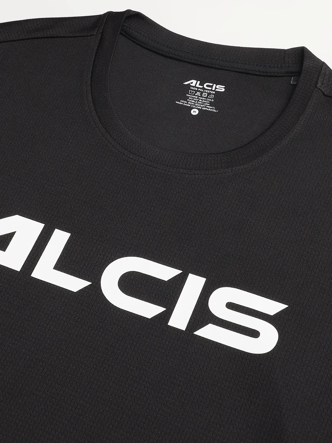 Alcis Men's Printed Black Anti-Static Drytech  Slim-Fit Training Tee
