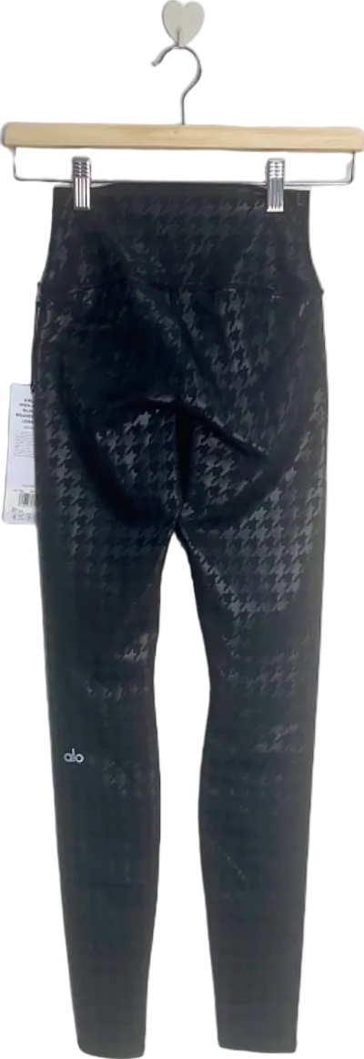 Alo Yoga Black Airlift High-Waist Glimmer Houndstooth Legging UK XXS