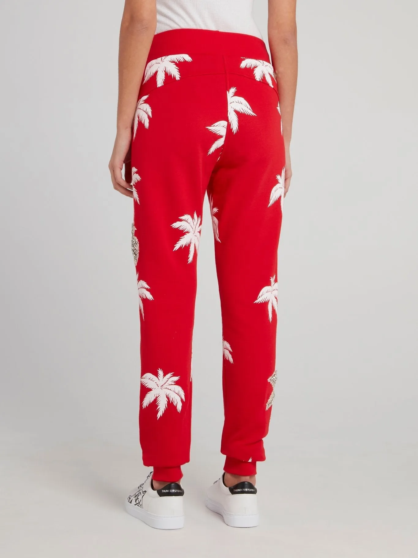 Aloha Plein Red Embellished Waistband Track Pants