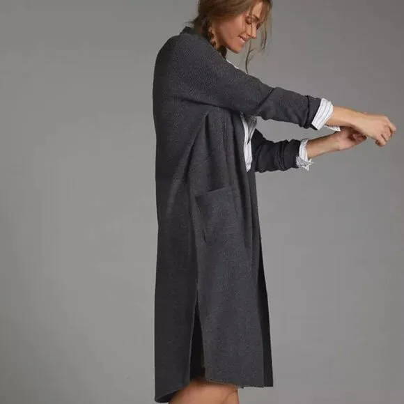 Anthropologie Daily Practice Duster Cardigan Longline Charcoal Gray Knit size M