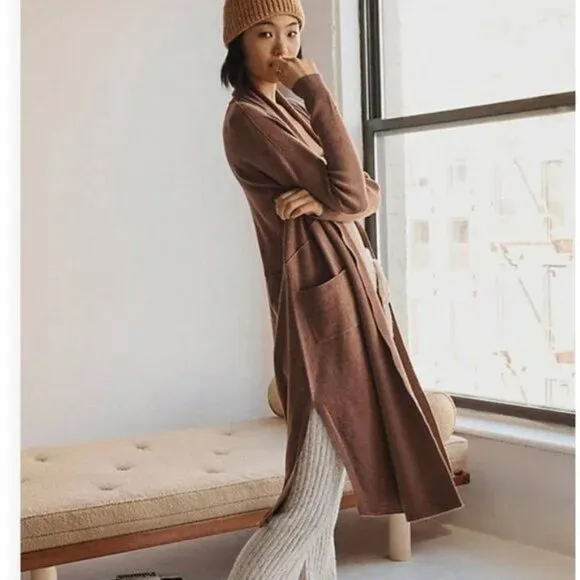 Anthropologie Daily Practice Duster Cardigan Longline Charcoal Gray Knit size M