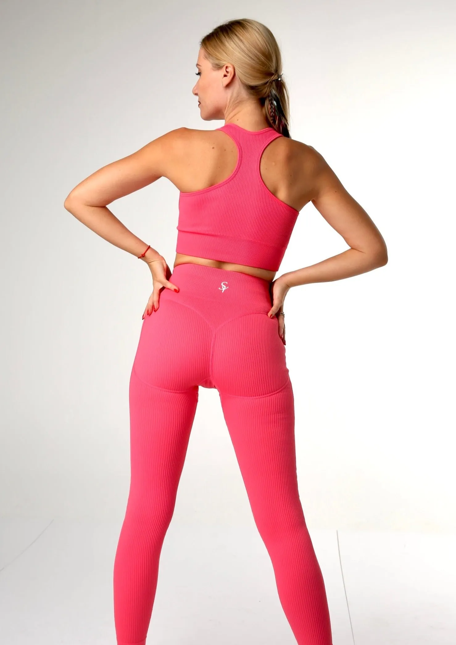 ''Aoma'' Watermelon Pink - Solid Leggings and Sports Bra Set
