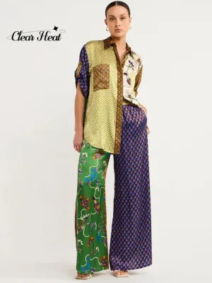 Beach Holiday Summer Printed Women Shirt Shorts Pant Sets Female Casual Loose Short Sleeve Shirts Elastic Waist Trousers Set