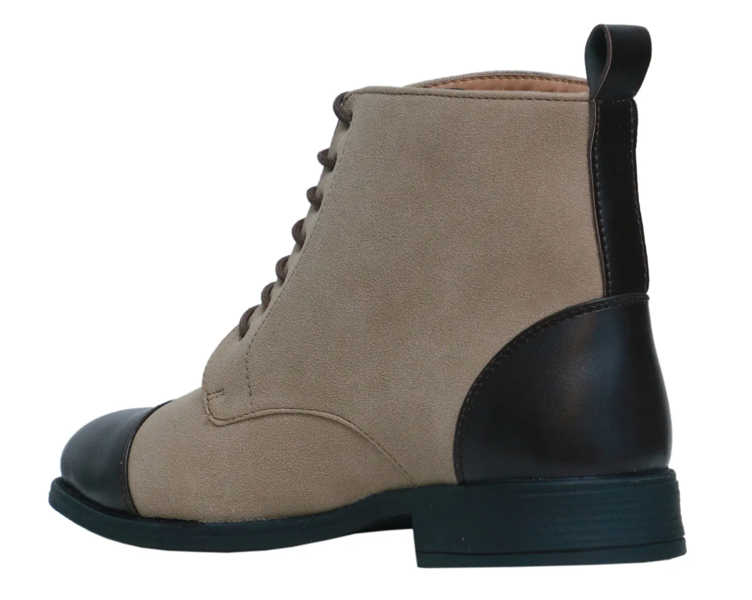 Beige & Brown High Ankle Military Boots