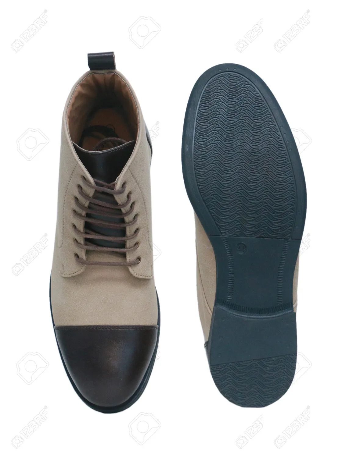 Beige & Brown High Ankle Military Boots