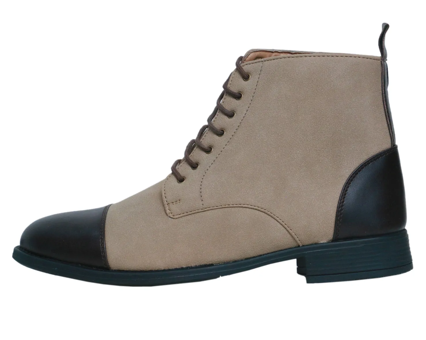 Beige & Brown High Ankle Military Boots