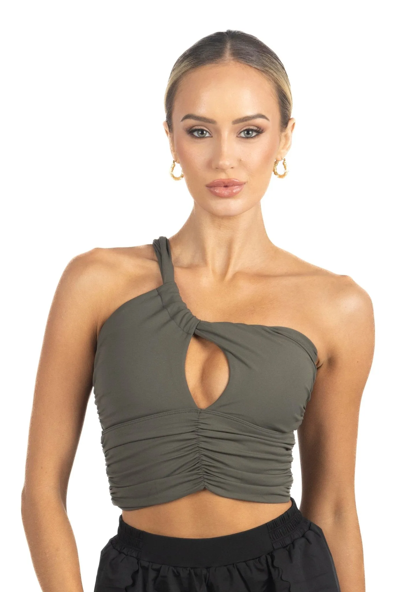 Belle Drapped Activewear Sportsbra in Dark Green
