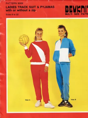Bevknits 8009 Womens Stretch Knit Tracksuits & Pajamas 1980s Vintage Sewing Pattern Sizes 8 - 22 UNCUT Factory Folded