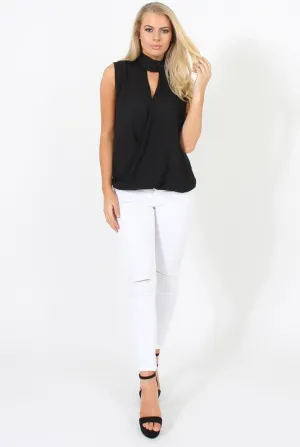 Black High Neck Cross Over Top - Remy