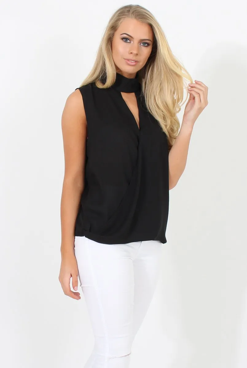 Black High Neck Cross Over Top - Remy