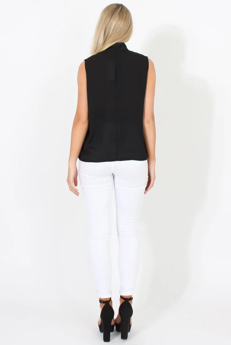Black High Neck Cross Over Top - Remy