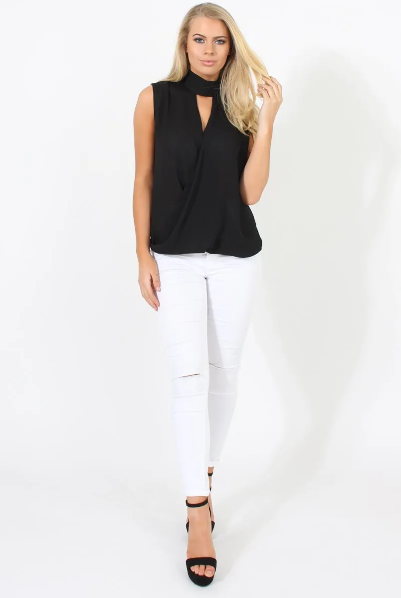 Black High Neck Cross Over Top - Remy
