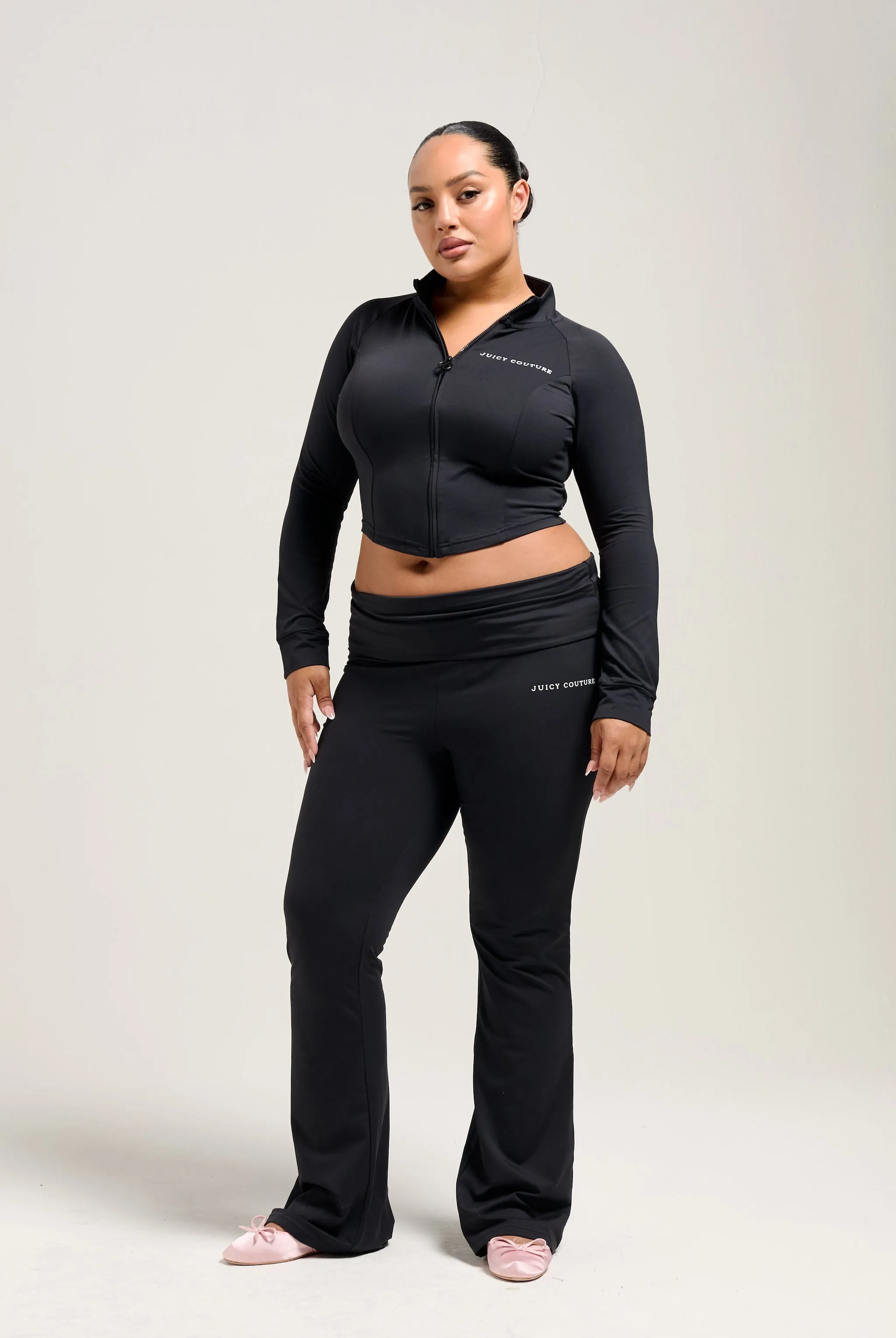 BLACK ROLL DOWN LOW RISE PEACHED TRACK PANT