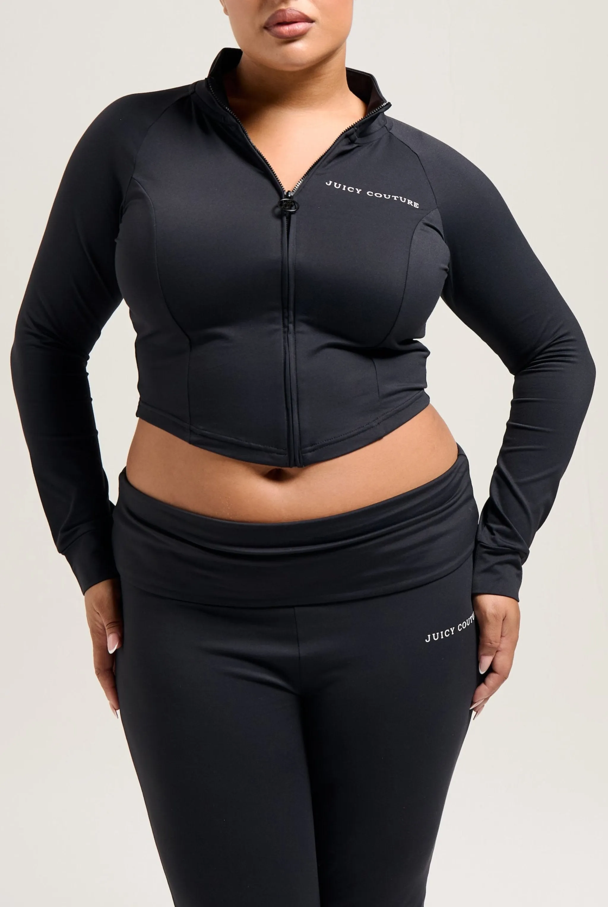 BLACK ROLL DOWN LOW RISE PEACHED TRACK PANT