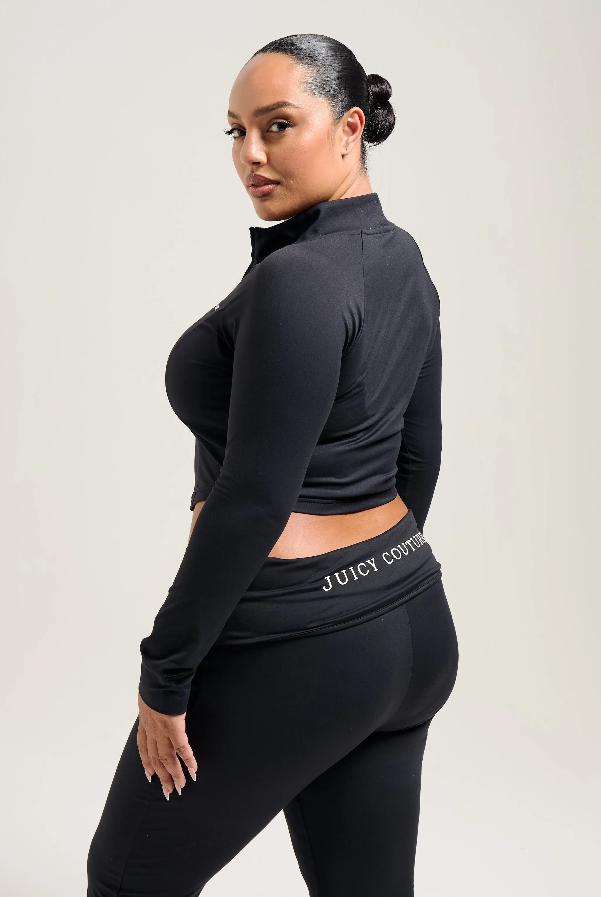 BLACK ROLL DOWN LOW RISE PEACHED TRACK PANT