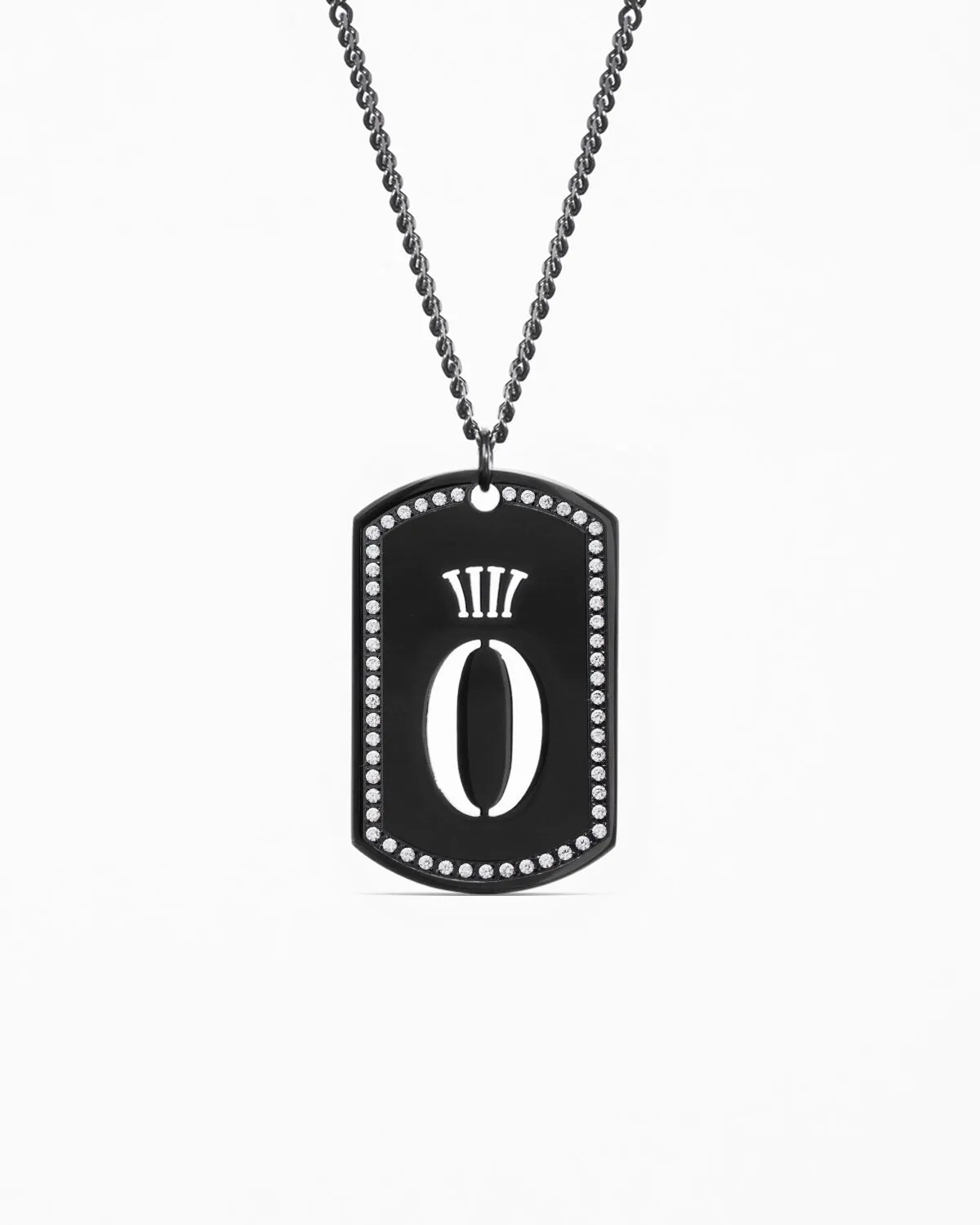 Black Stainless Dog Tag Diamond Necklace & Pendant