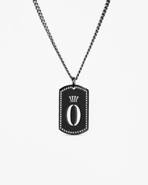 Black Stainless Dog Tag Diamond Necklace & Pendant